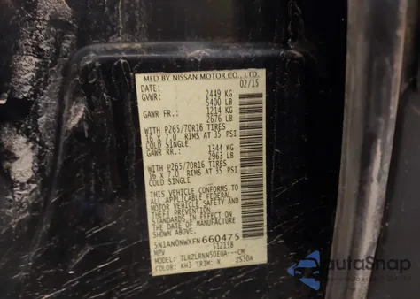 2015 Nissan Xterra S from USA, damaged, VIN 5N1AN0NWXFN660475